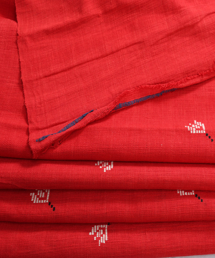 Red white handspun handwoven extra weft diamond buti cotton fabric
