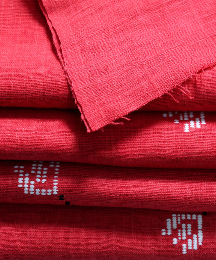 Red white handspun handwoven extra weft diamond buti cotton fabric
