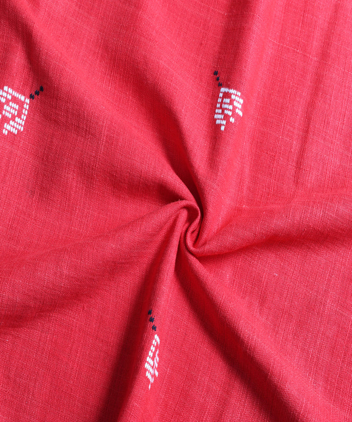 Red white handspun handwoven extra weft diamond buti cotton fabric