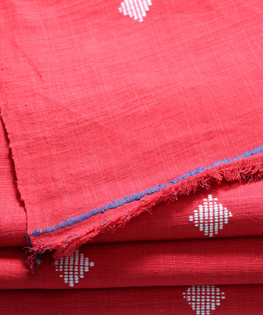 Red white handspun handwoven extra weft diamond buti cotton fabric
