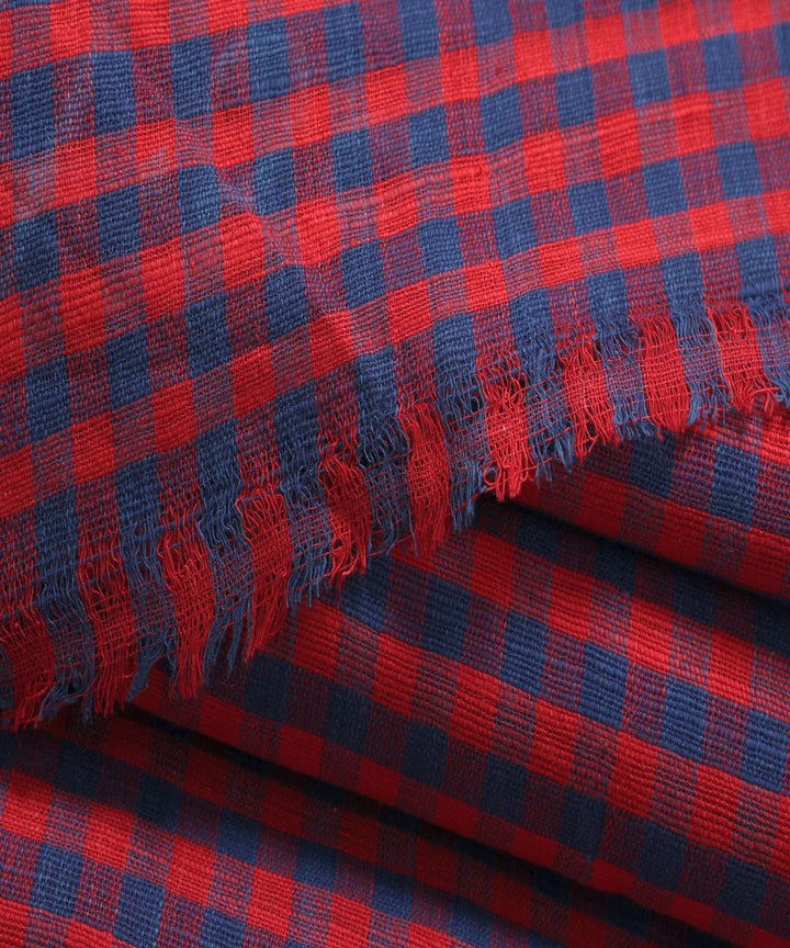 Red blue handspun handwoven checks cotton fabric