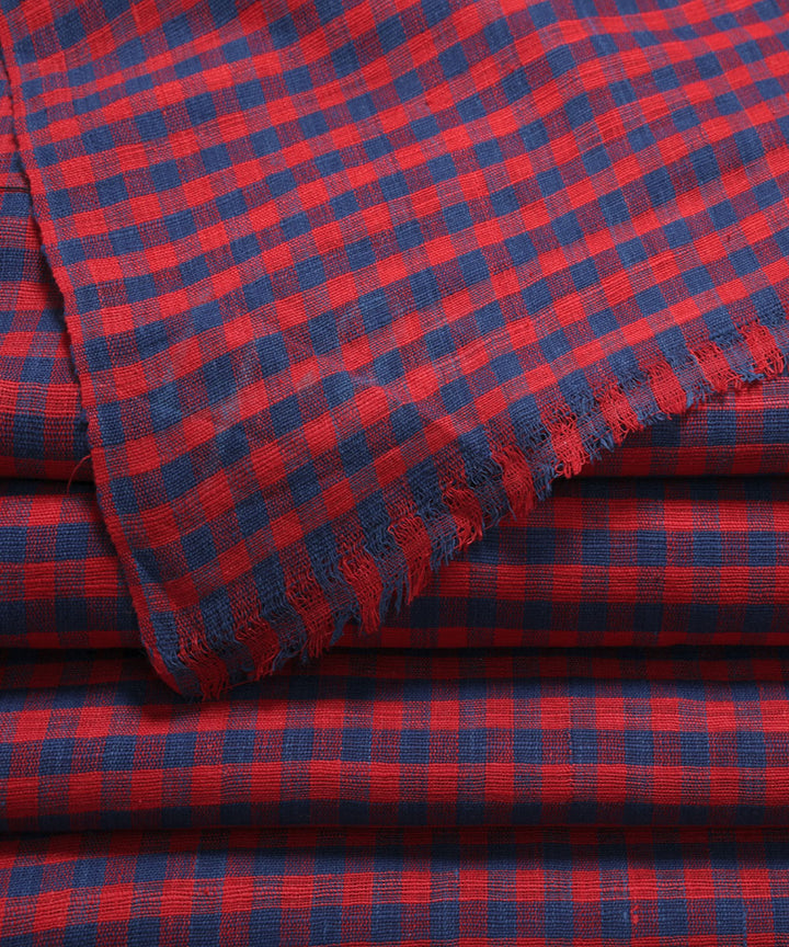 Red blue handspun handwoven checks cotton fabric