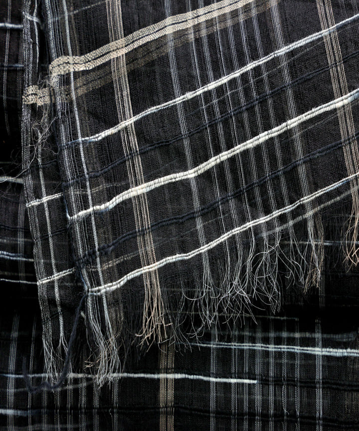 Black white handwoven silk fabric