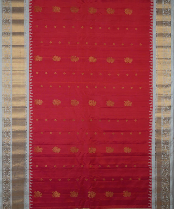Red white handwoven silk gadwal saree