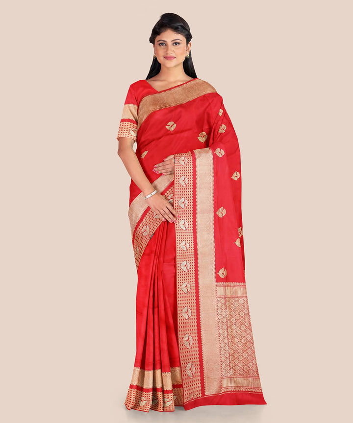 Red handloom silk katan banarasi saree