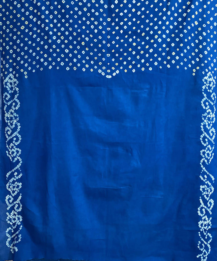 Sky blue hand printed bandhani cotton silk saree