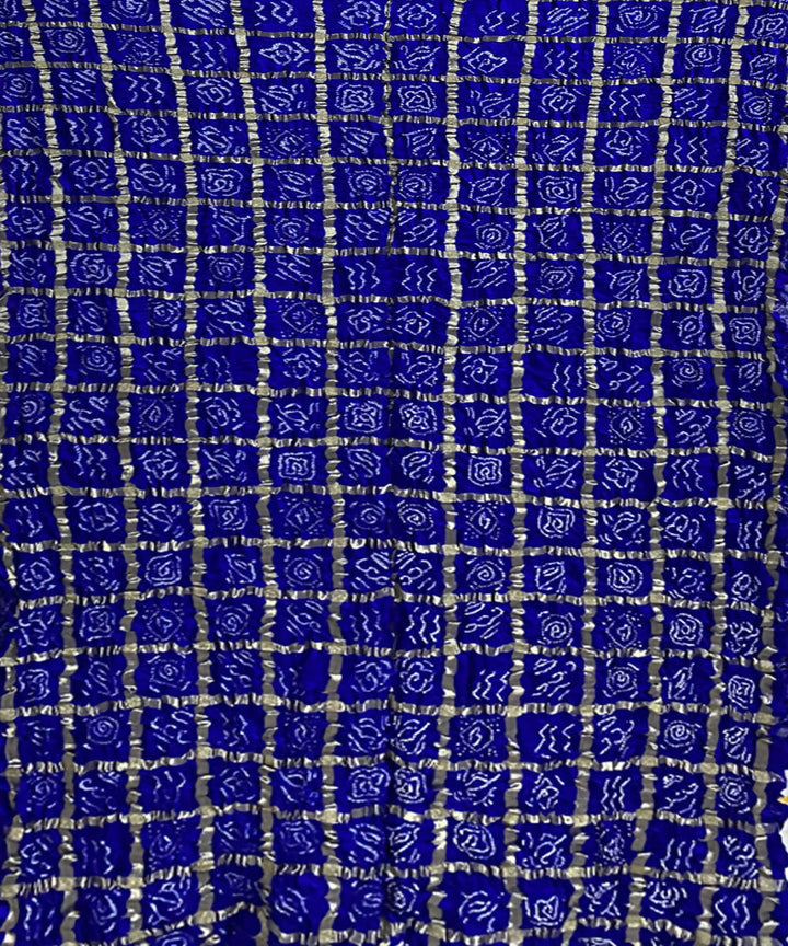 Indigo hand printed bandhani gajji silk saree