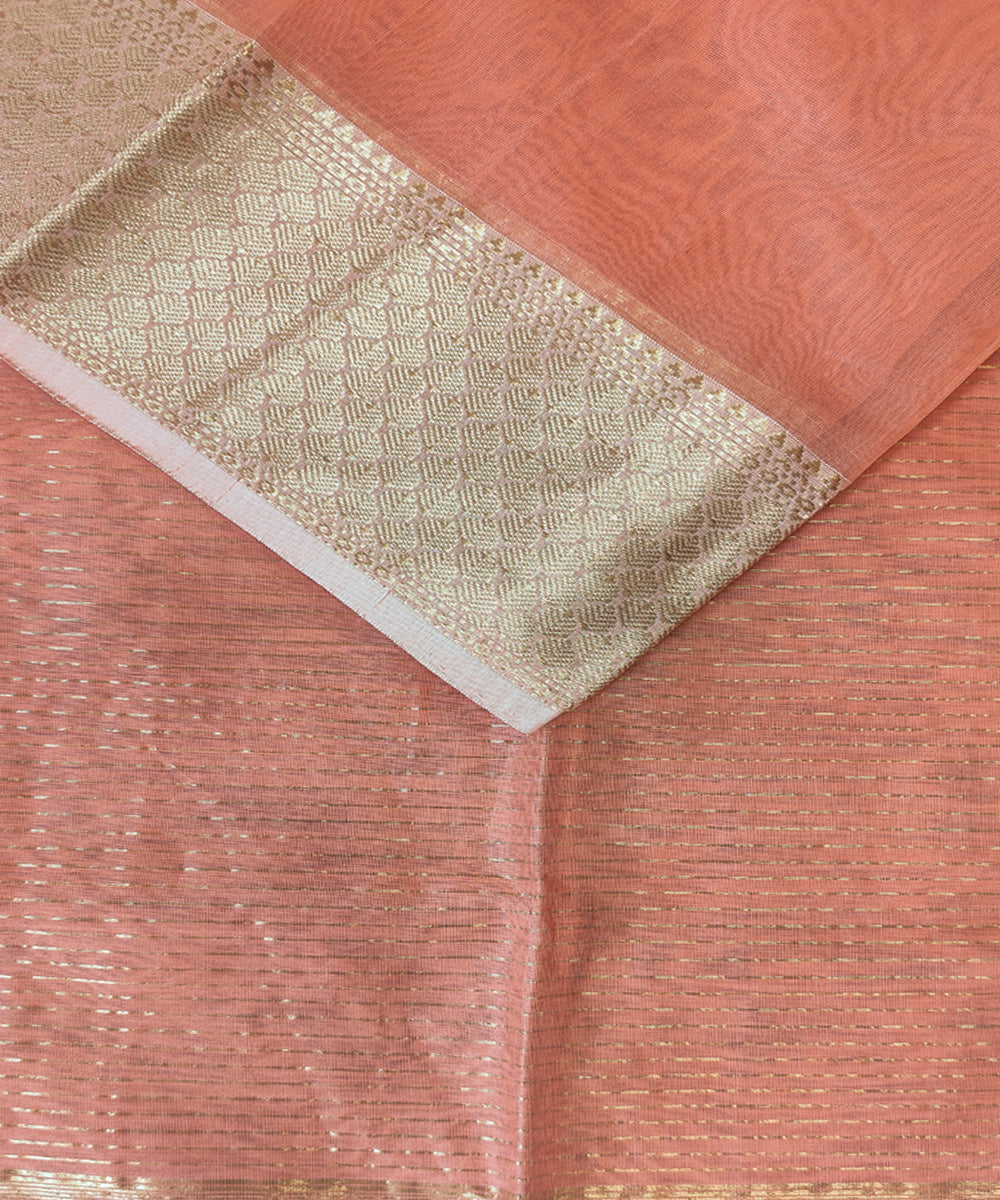 Peach - Maheshwari Silk Cotton Handloom Fabric