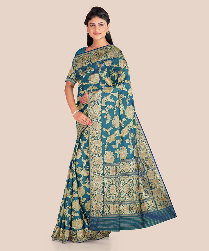 Sea blue handwoven silk banarasi saree