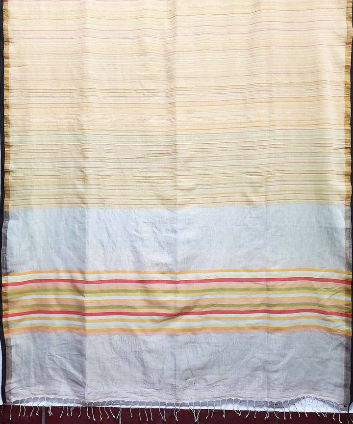 Light orange variegated striped muslin saree