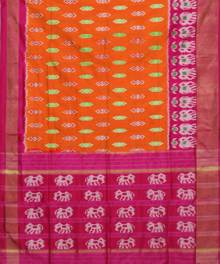 Handloom orange pink ikat rajkot silk pochampally saree