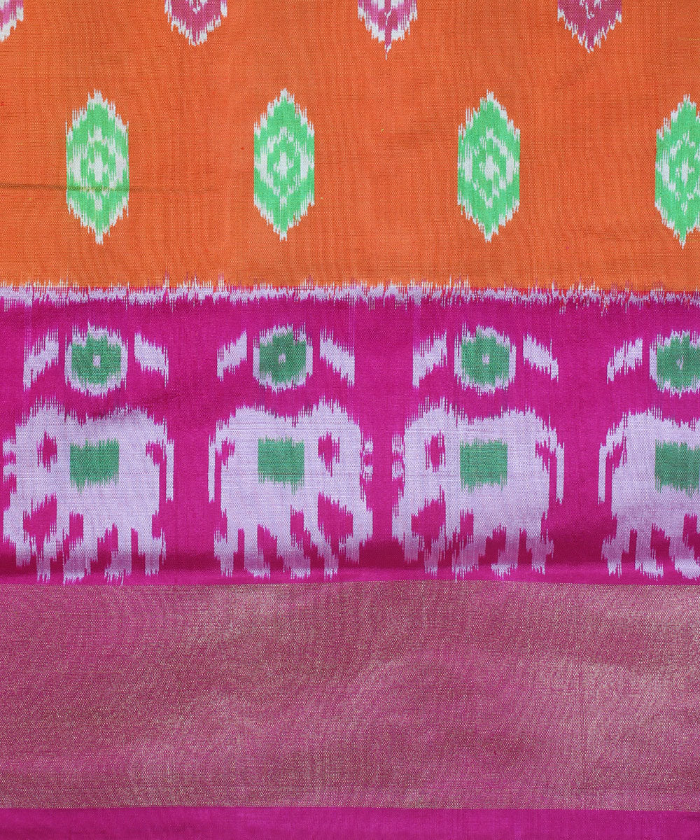 Handloom orange pink ikat rajkot silk pochampally saree