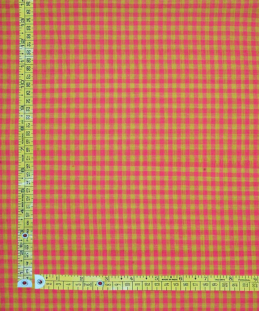 0.5m Green pink handwoven checks cotton mangalgiri fabric
