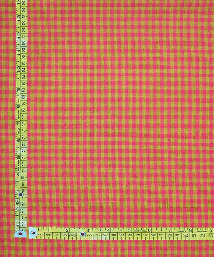 0.5m Green pink handwoven checks cotton mangalgiri fabric