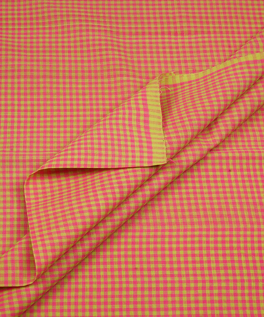 0.5m Green pink handwoven checks cotton mangalgiri fabric