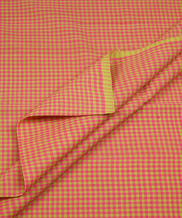 0.5m Green pink handwoven checks cotton mangalgiri fabric
