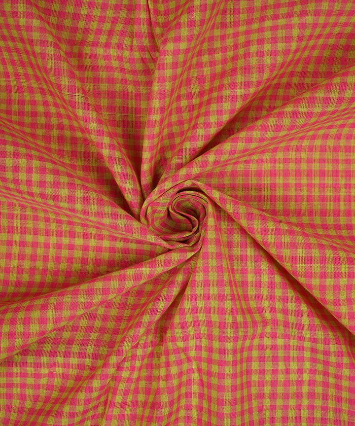 0.5m Green pink handwoven checks cotton mangalgiri fabric