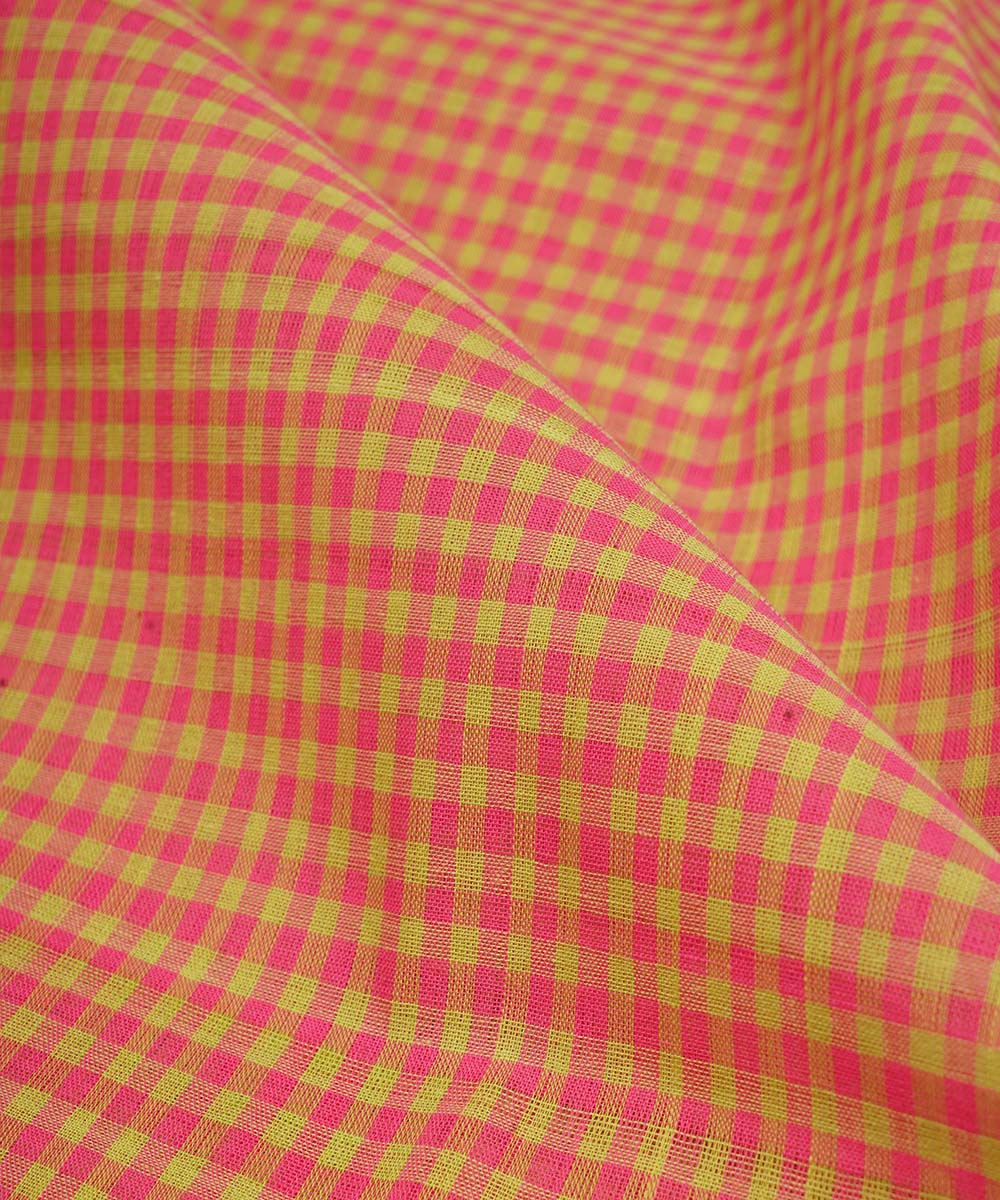 0.5m Green pink handwoven checks cotton mangalgiri fabric