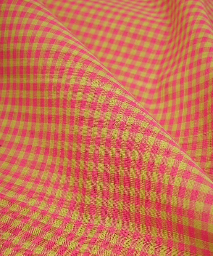 0.5m Green pink handwoven checks cotton mangalgiri fabric