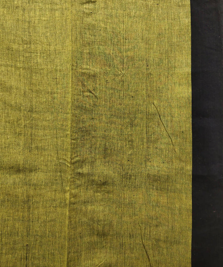 Yellow black handwoven cotton handspun saree