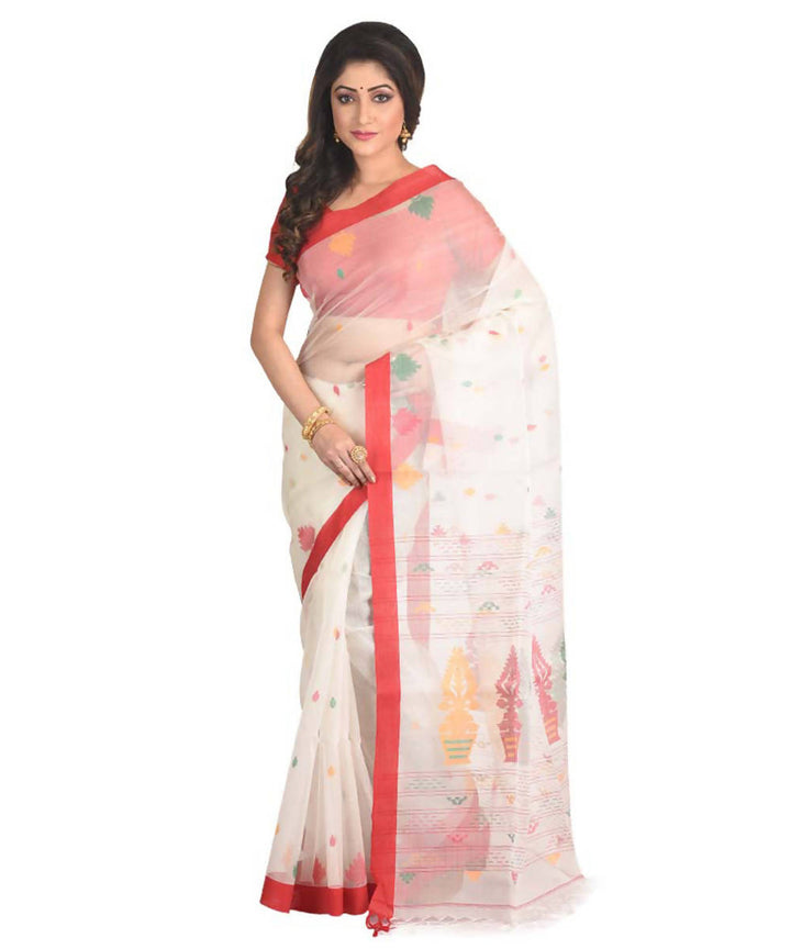 Resham shilpi white bengal silk saree with handwoven jamdani work