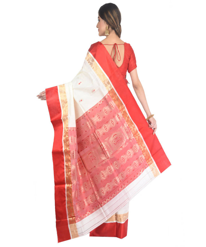 Offwhite red handloom garad silk saree