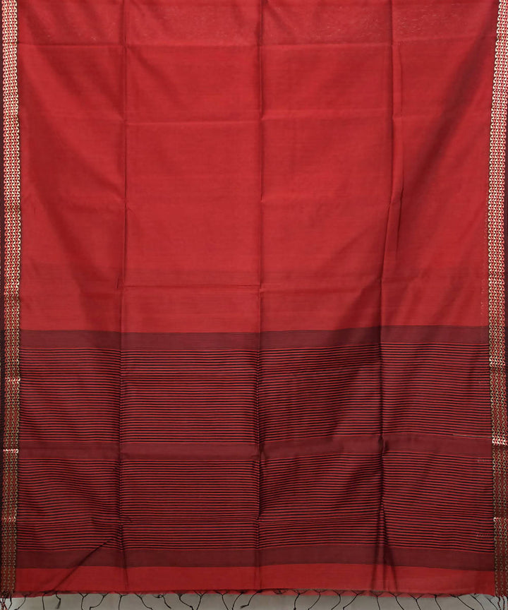 Cherry red handloom cotton silk maheshwari saree