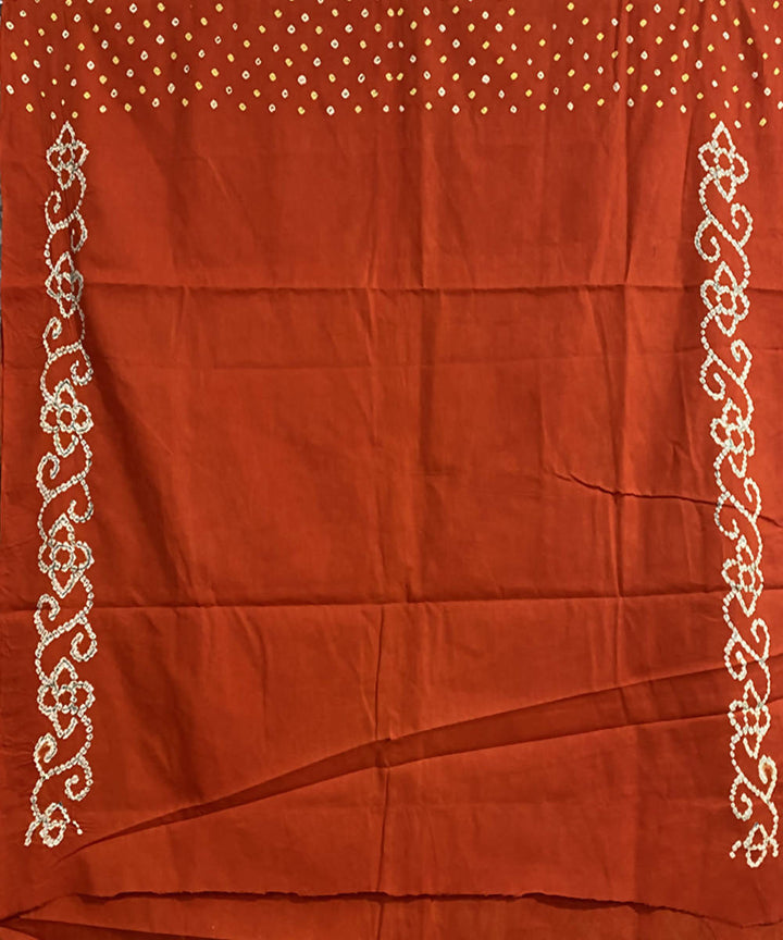 Orange hand printed bandhani cotton silk saree
