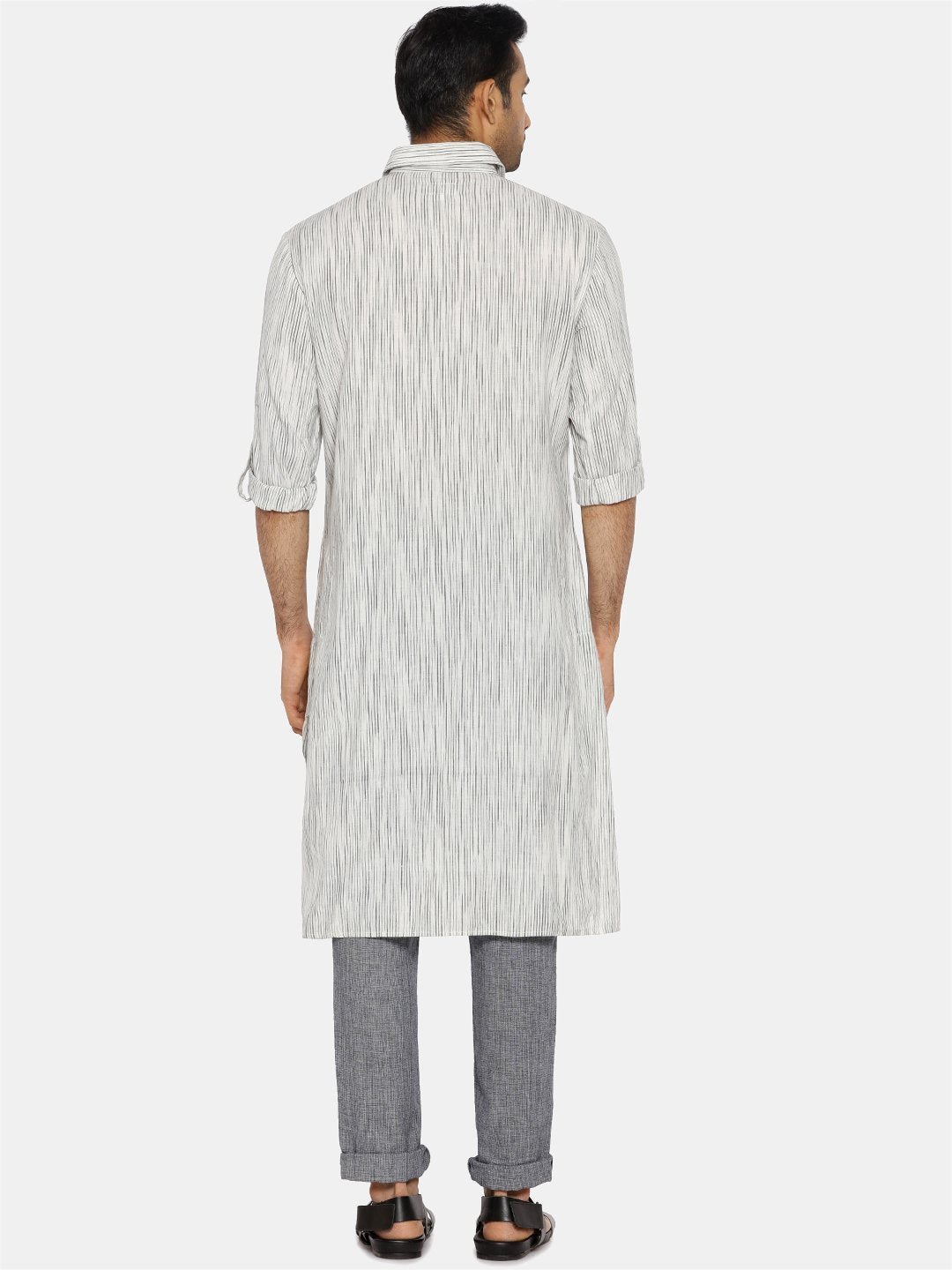 Black & white striped collared kurta