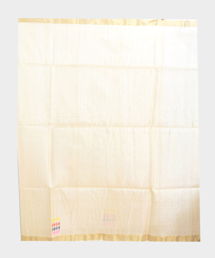 Beige handwoven jamdani tussar silk saree