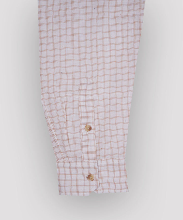 Light brown white checks regular collar cotton shirt