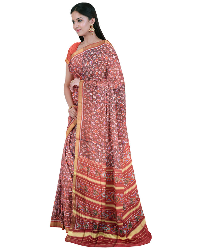 Brown and maroon silk handloom patola saree