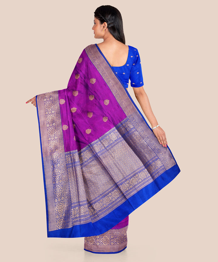 Mauve purple and blue silk handloom banarasi saree