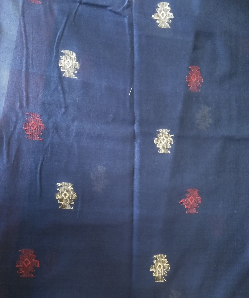 Navy blue red handwoven bengal cotton jamdani saree