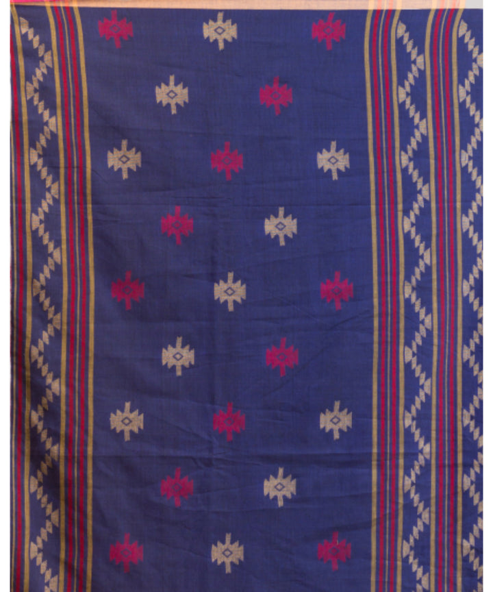 Navy blue red handwoven bengal cotton jamdani saree