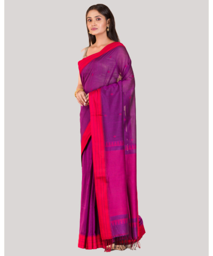Purple and red handwoven bengal cotton jamdani saree