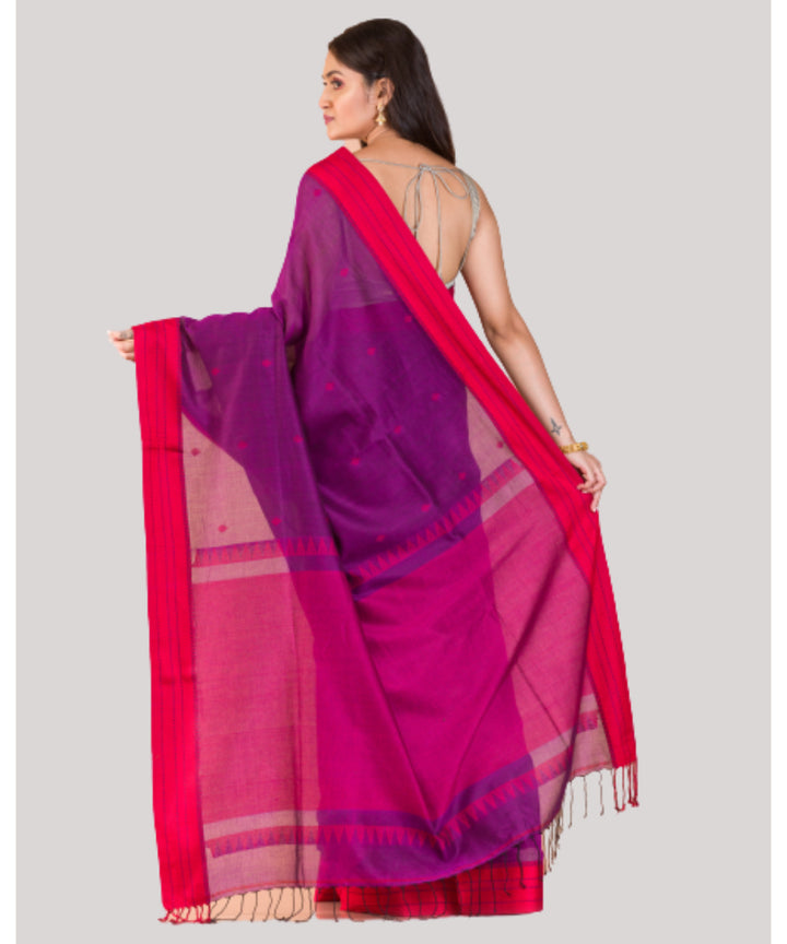 Purple and red handwoven bengal cotton jamdani saree