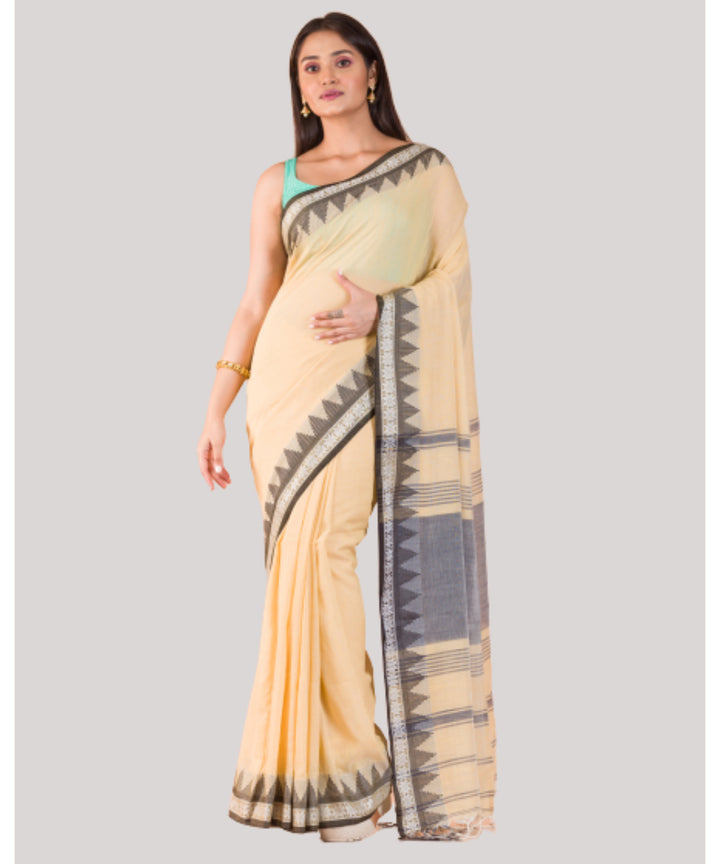Cream and grey handwoven bengal cotton saree