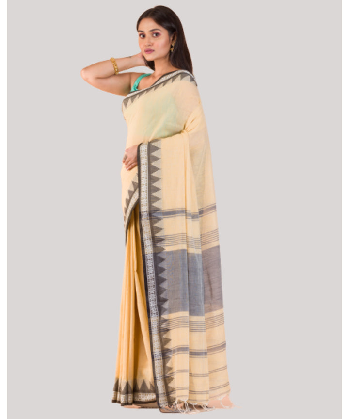 Cream and grey handwoven bengal cotton saree