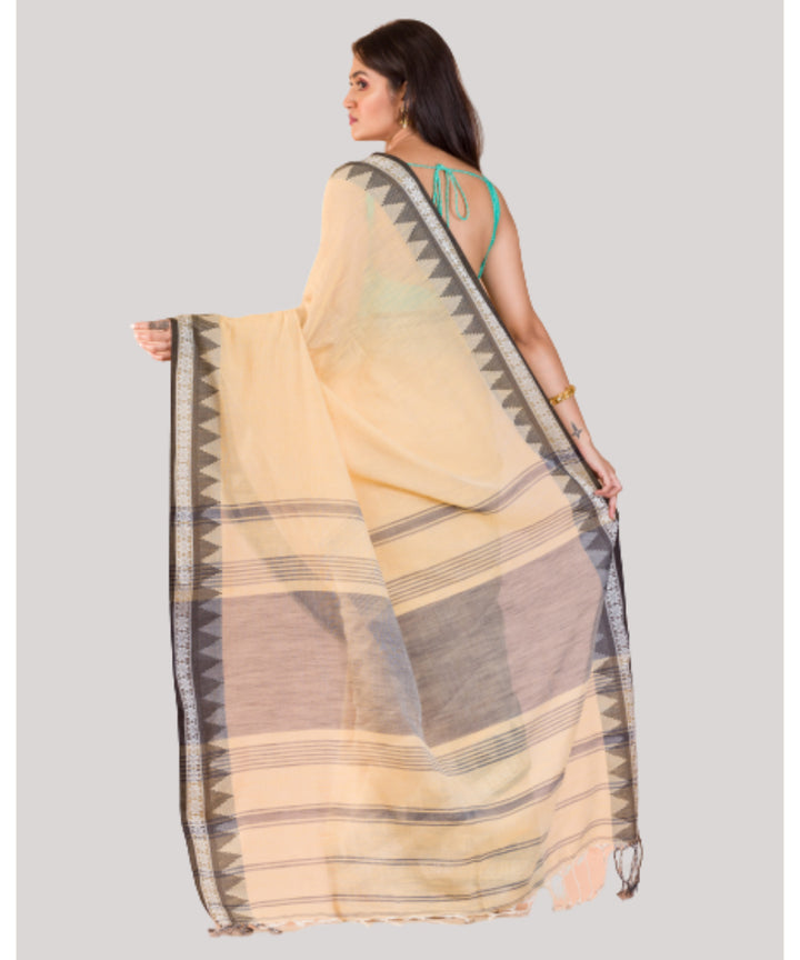Cream and grey handwoven bengal cotton saree