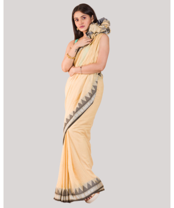 Cream and grey handwoven bengal cotton saree