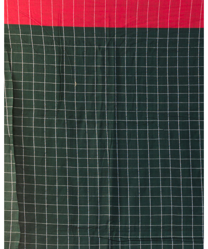 Dark green and red handwoven bengal cotton saree
