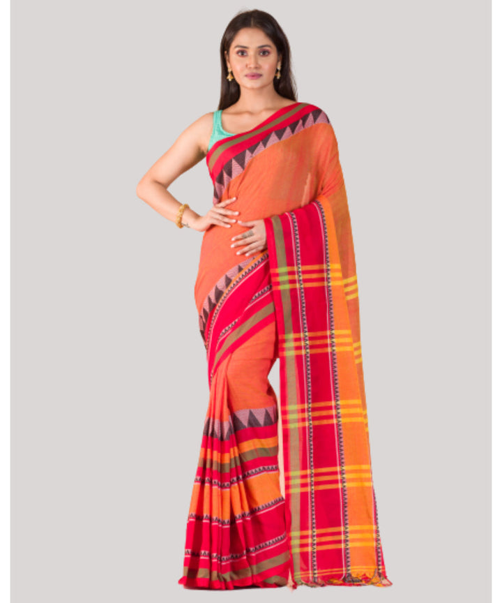 Orange and red handwoven bengal cotton begumpuri saree