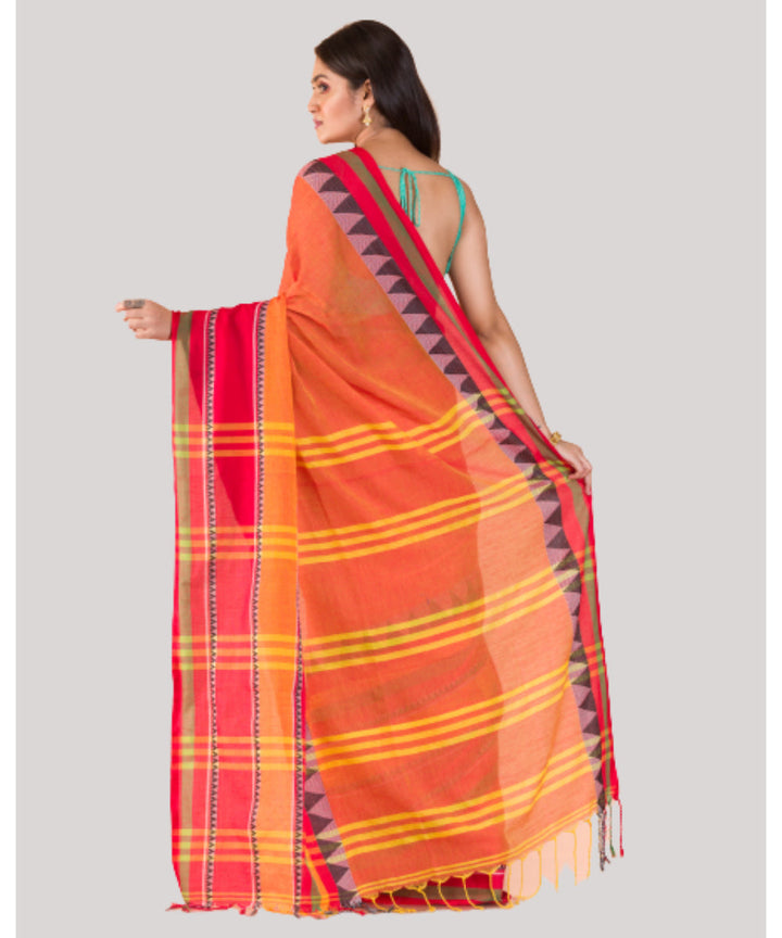 Orange and red handwoven bengal cotton begumpuri saree