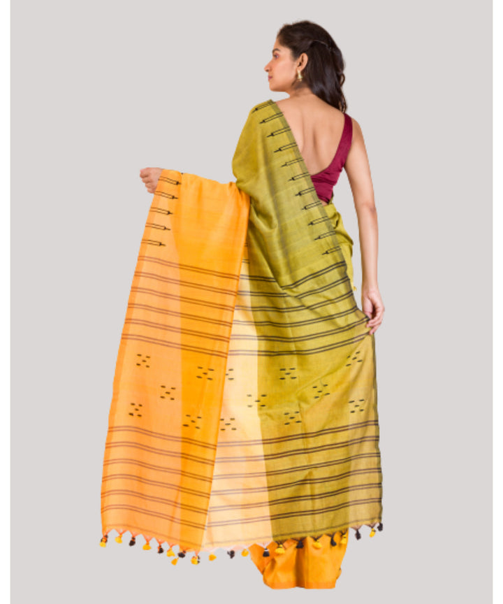 Yellow green handwoven bengal cotton saree