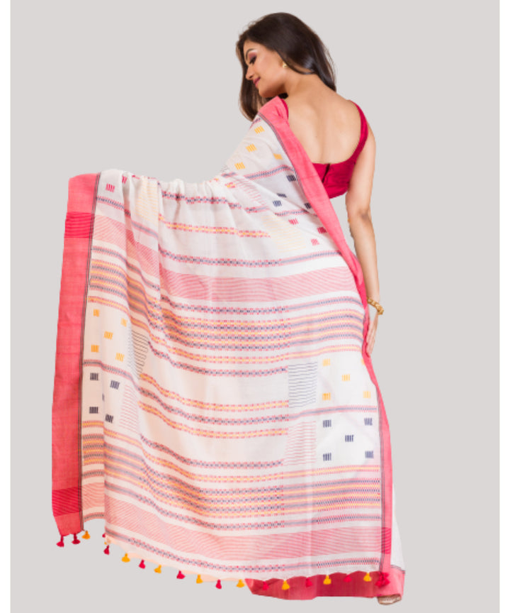 White red handwoven bengal cotton jamdani saree