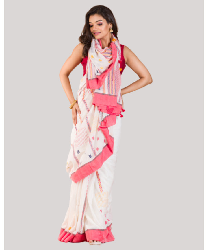 White red handwoven bengal cotton jamdani saree
