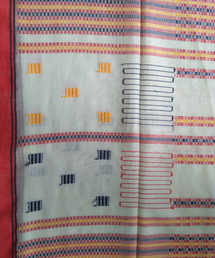 White red handwoven bengal cotton jamdani saree