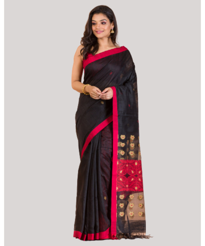 Black red handwoven matka silk bengal saree