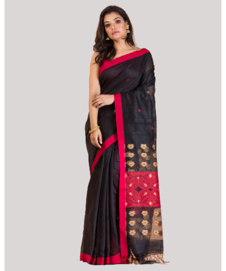 Black red handwoven matka silk bengal saree